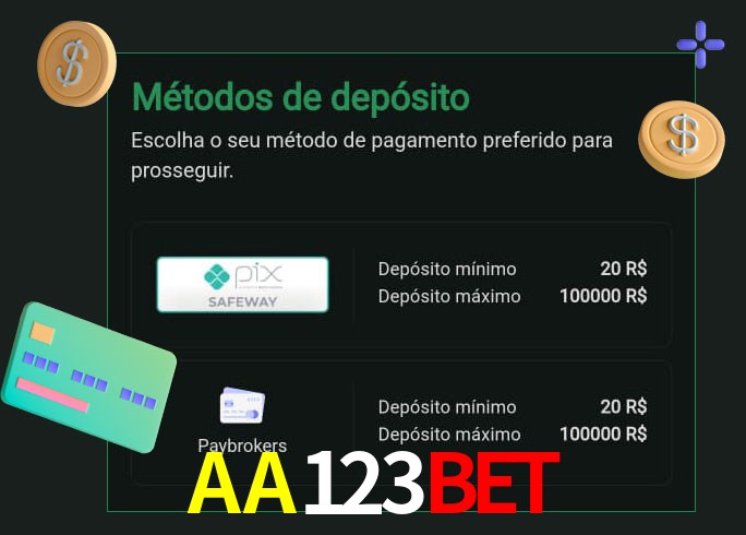 O cassino AA123Bet oferece uma grande variedade de métodos de pagamento